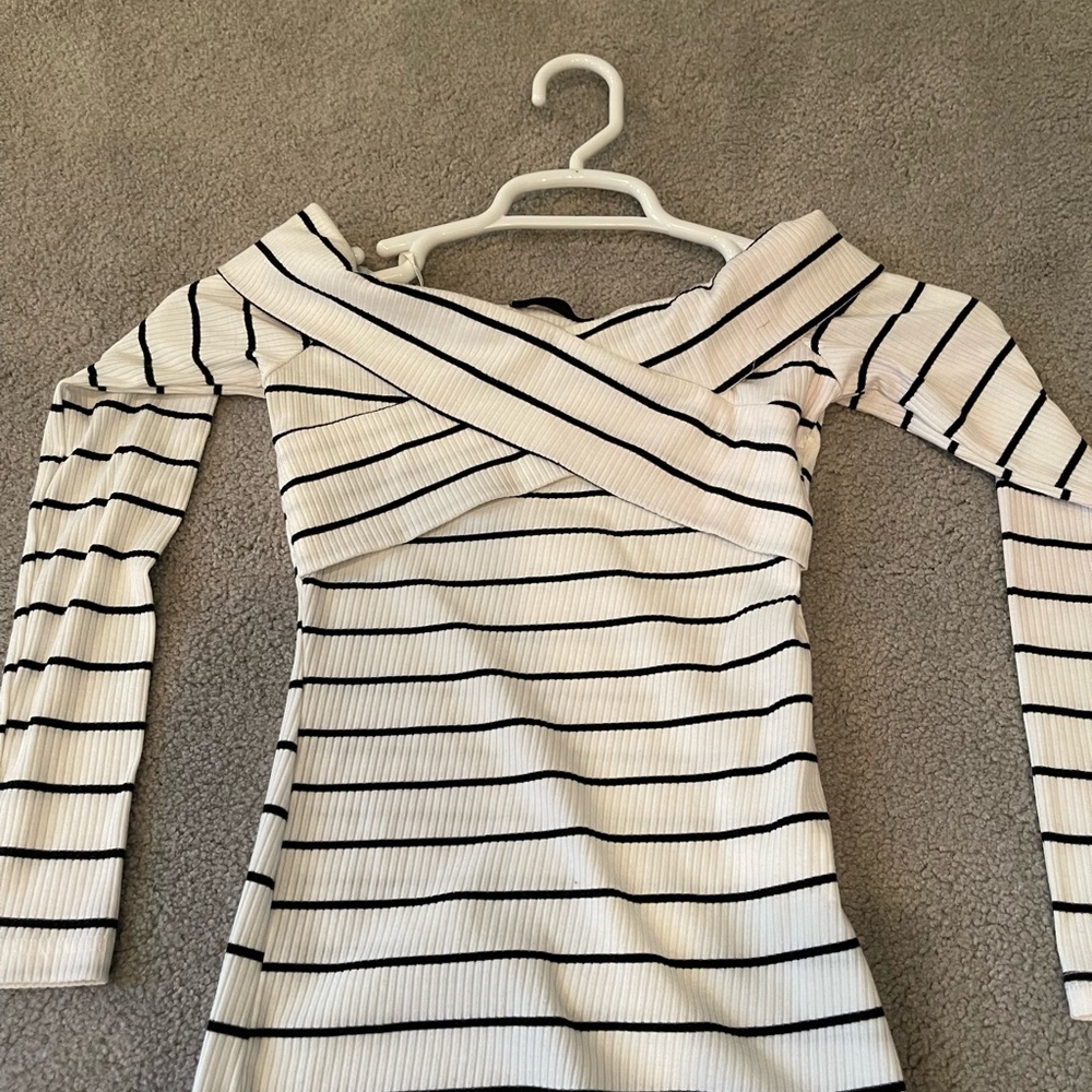 striped off the shoulder shirt